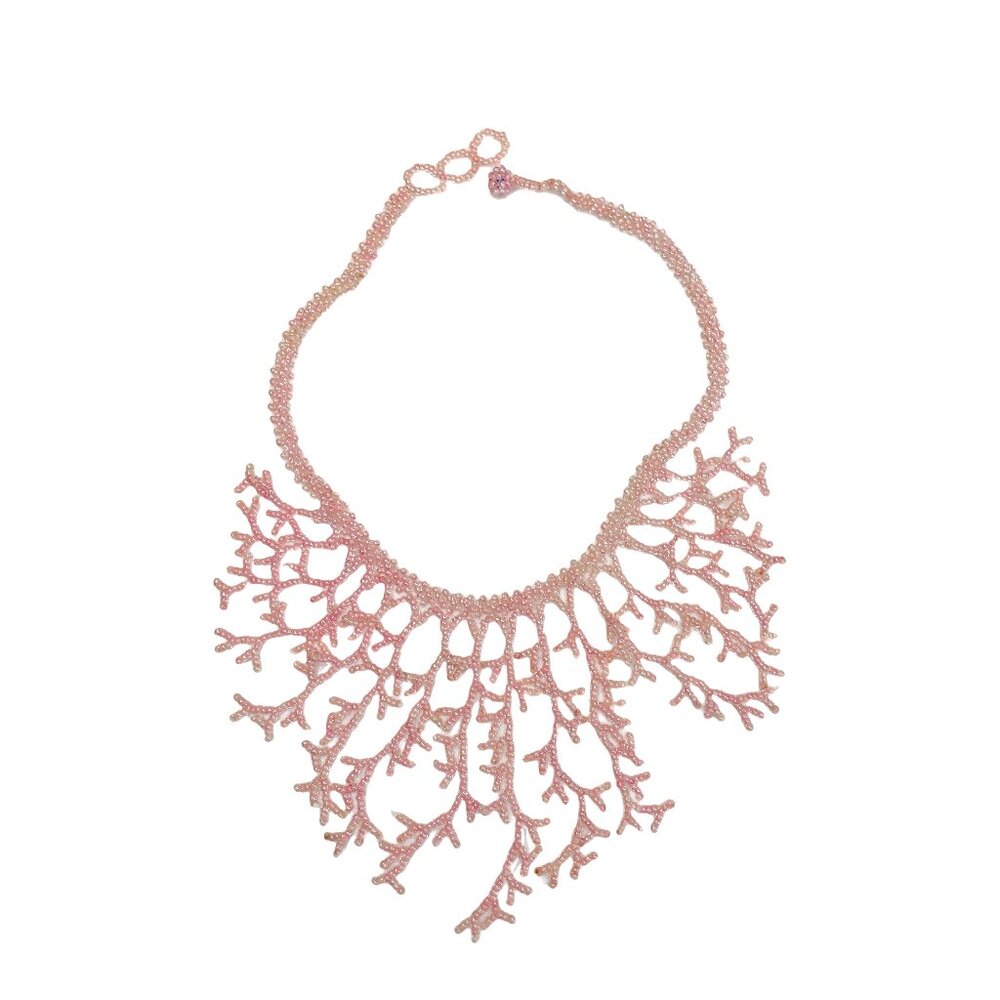 Pale Pink Bead Collar Necklace - Waterfall Style